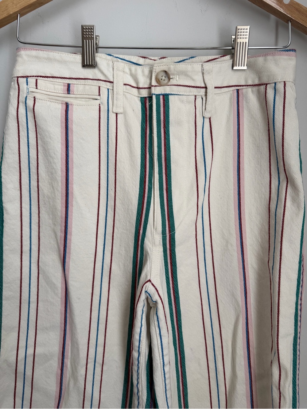 Madewell Striped Wide Leg Crop Pants Size 28 Ivory Pink Teal High Rise Culotte - Picture 5 of 10